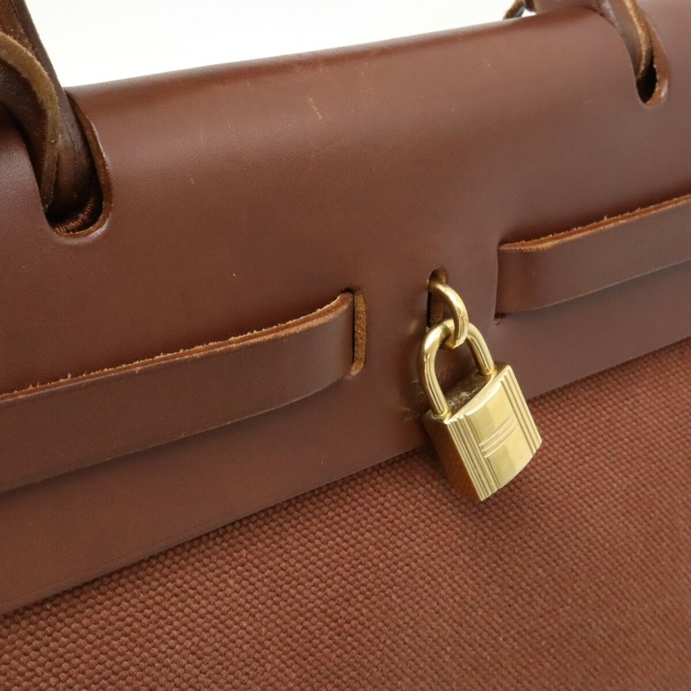 HERMES Hermes Airbag PM Handbag Shoulder Bag Toile Officier Leather Brown E S... - Picture 8 of 10